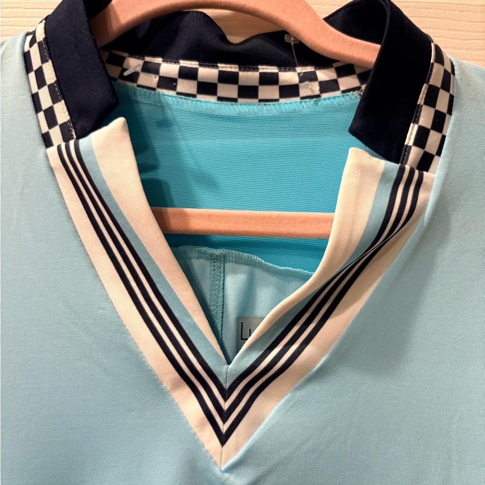Lucky in Love Light Blue V-Neck Tee NEW - Picture 6 of 6